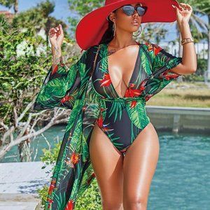 Ladies one piece swimsuit with cover up